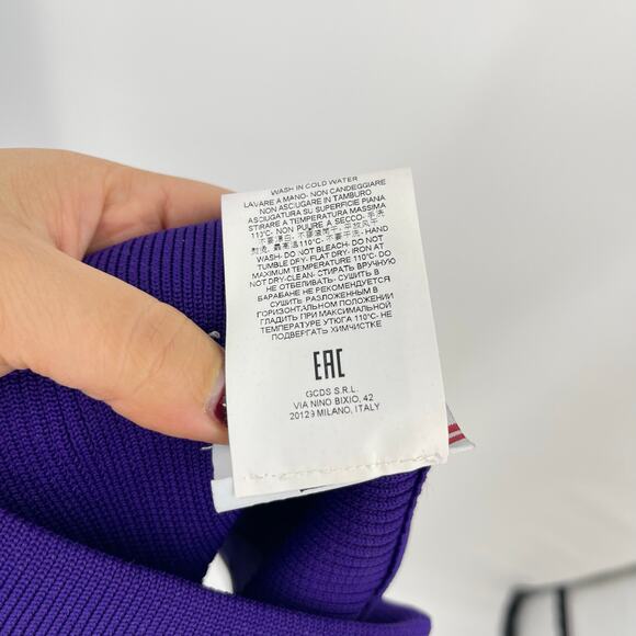 GCDS | Asymmetric Logo Zip Detail Ribbed Knit Mini Skirt In Purple S - Picture 8 of 9